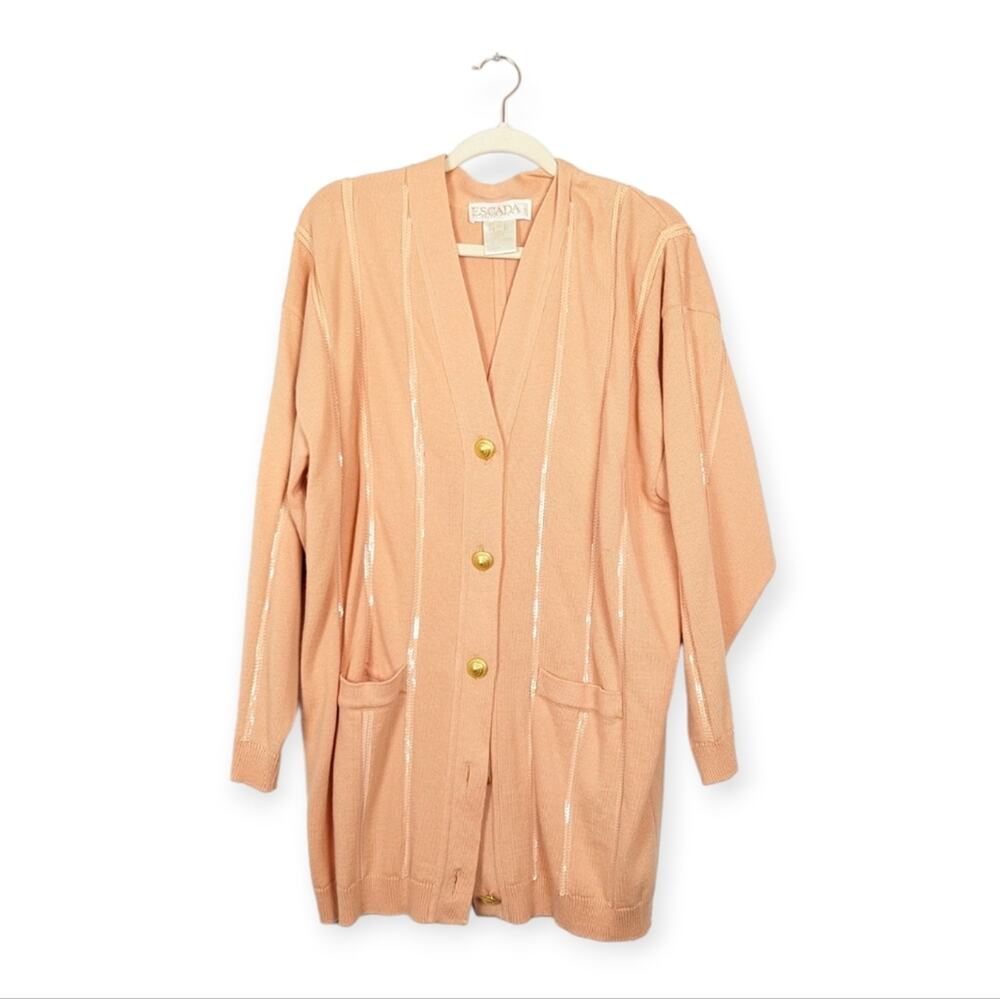 Vintage Escada Wool & Silk Blend Pink Sequin Cardigan
